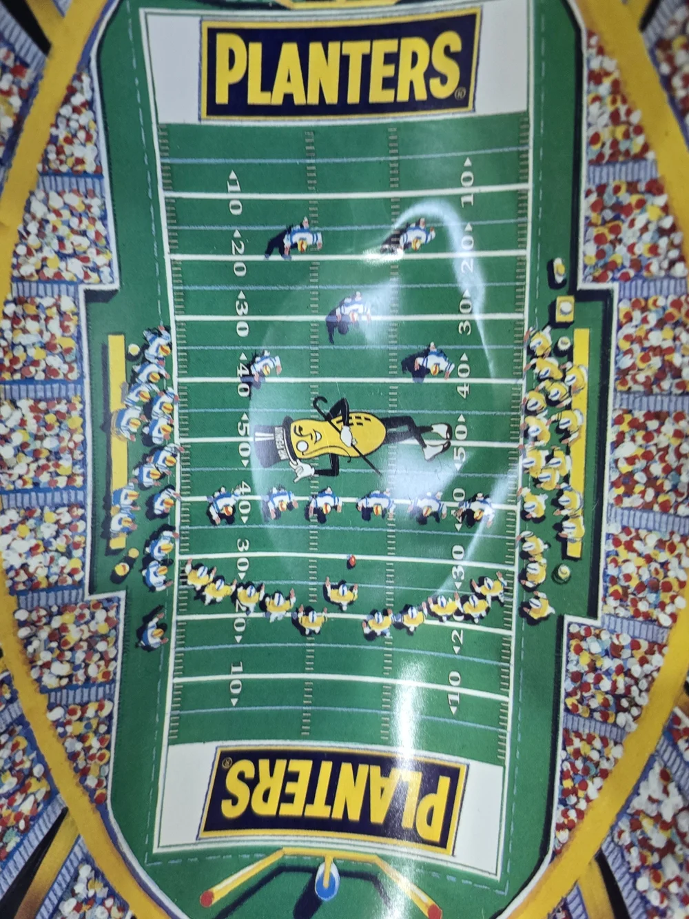 Vintage Planters Football Stadium Tin Nut Tray — Green & Yellow